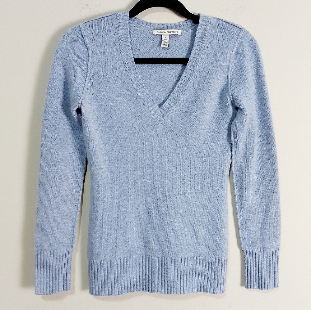 Autumn Cashmere Pastel Blue V-Neck Cashmere Sweater